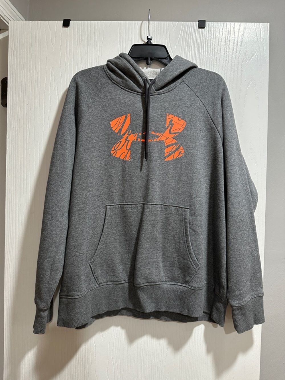 Under Armour Men’s Gray Pullover Hoodie with Orange Logo